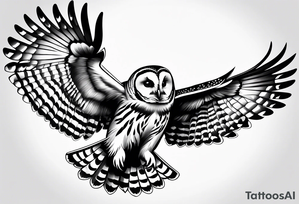 barred owl in flight face on tattoo idea