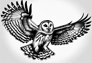 barred owl in flight face on tattoo idea