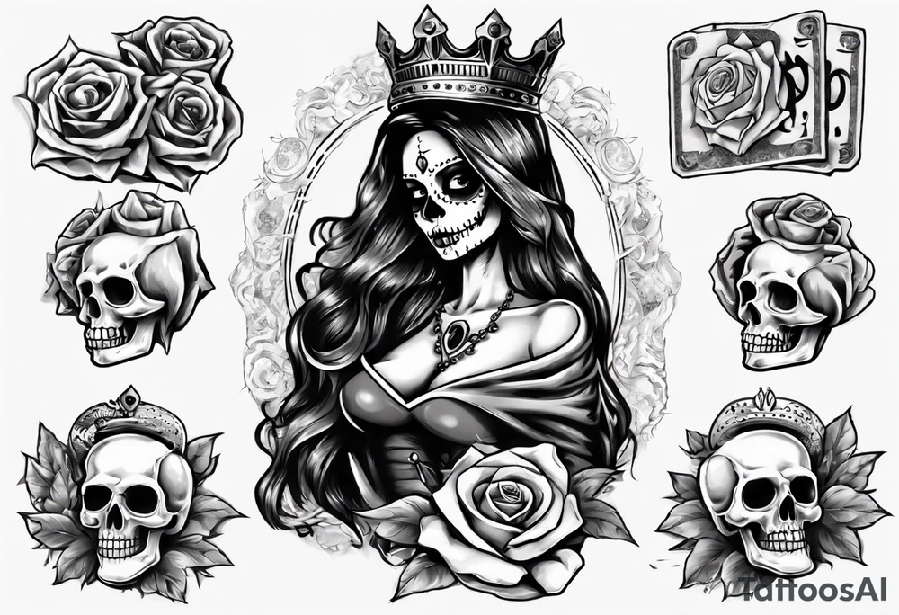 santa la muerta with money and crown
on the card tattoo idea