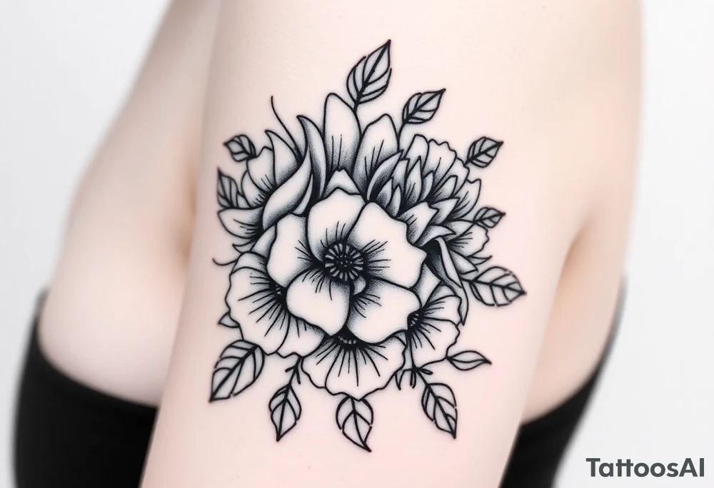 Rose and Chrysanthemum bouquet tattoo tattoo idea