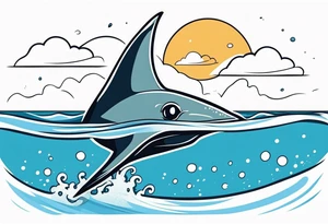 cute eagle ray leaping out of ocean, cartoon tattoo idea