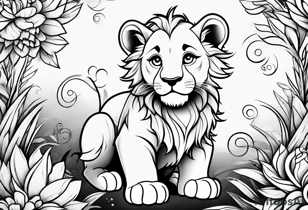 super cute cartoon lion cub no background tattoo idea
