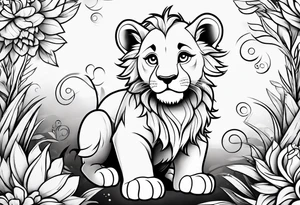 super cute cartoon lion cub no background tattoo idea