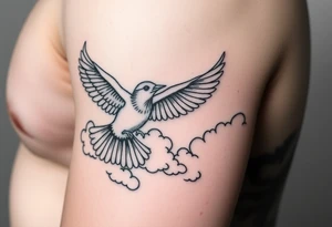 Dove and a blue jay, clouds, shining light to or from heaven tattoo idea