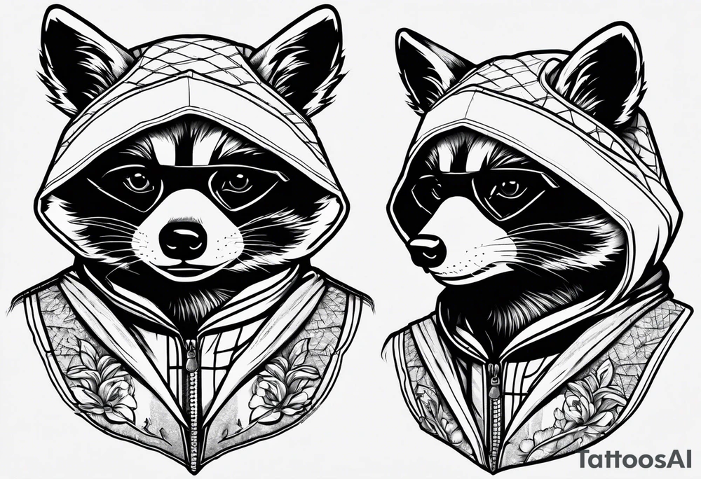 raccoon wearing a Superman hoodie tattoo idea