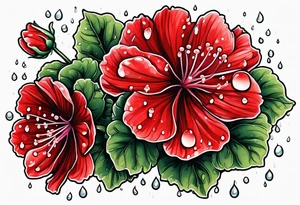 red geraniums with rain drops tattoo idea