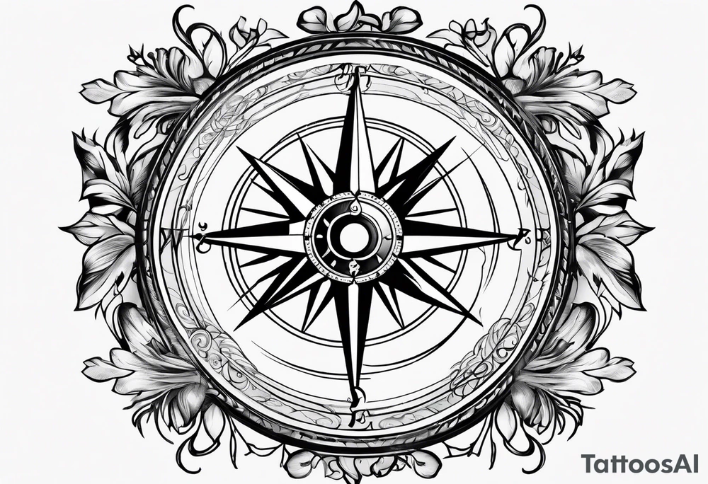 Compass with vines tattoo idea