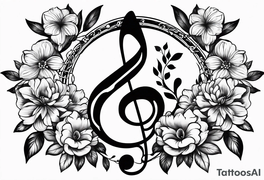 Treble clef, flowers tattoo idea