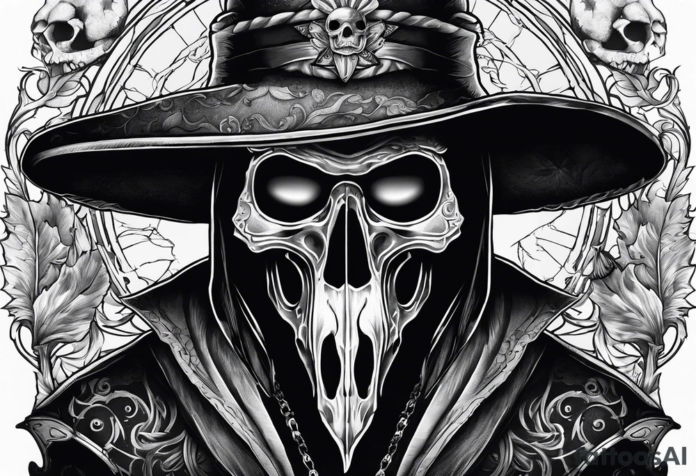 dark fantasy plague doctor skull tattoo idea