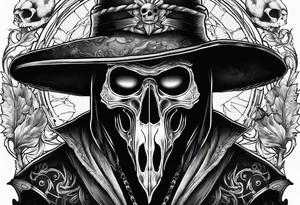 dark fantasy plague doctor skull tattoo idea