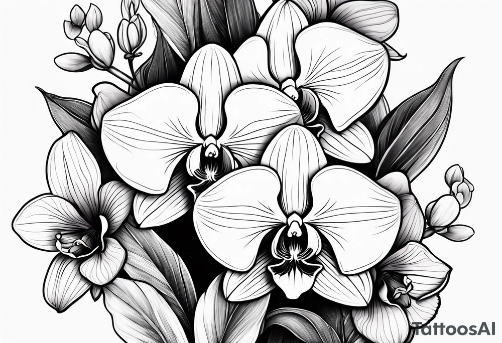 vertical minimal design with 
orchids tattoo idea