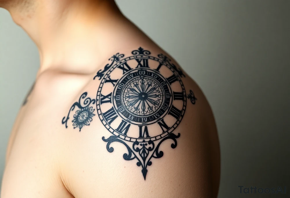 vintage roman numerals within ornate clockwork mechanism tattoo idea