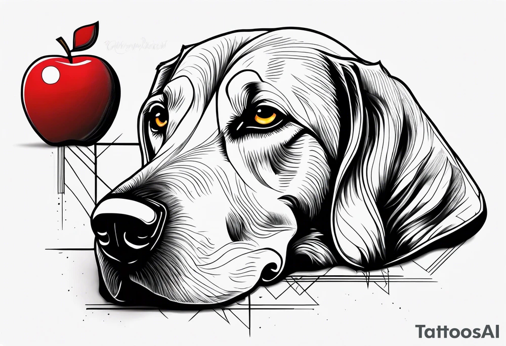 a hound with foot on an apple tattoo idea