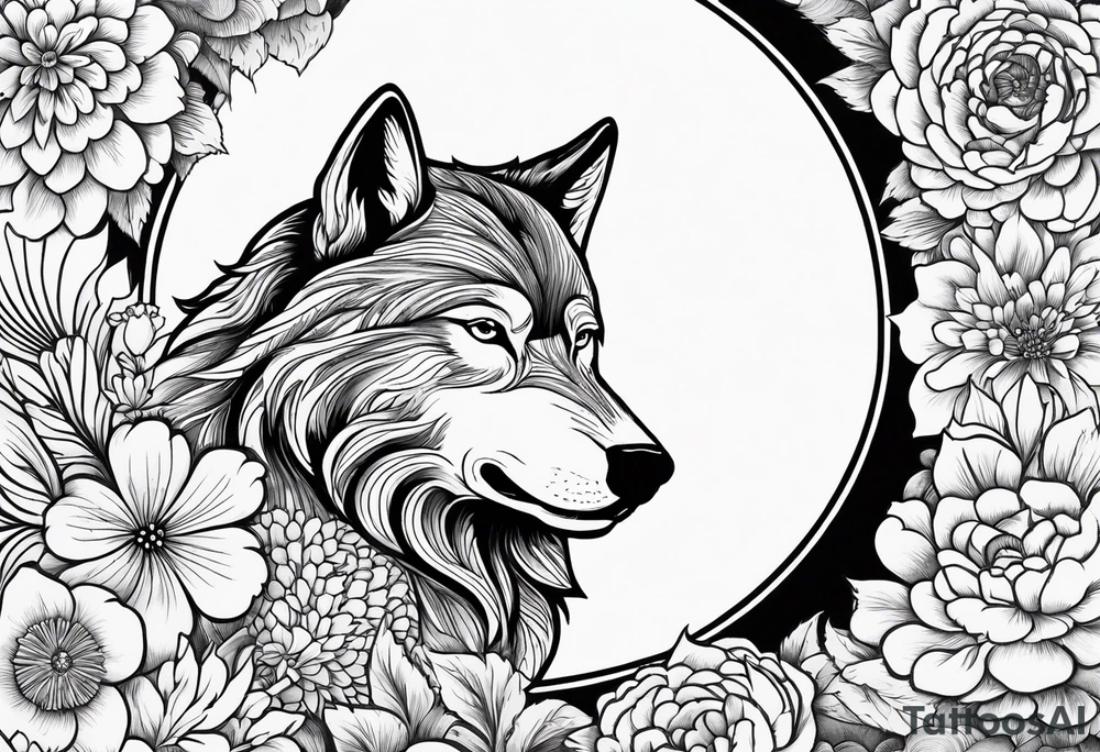 NC STATE UNIVERSITY WOLF MASCOT IN A FLRAL TOILE PATTERN tattoo idea