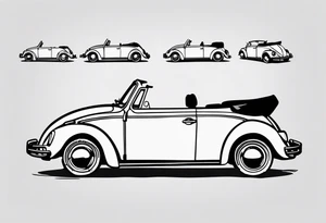 VW bug convertible, side profile, top-down, modern tattoo idea