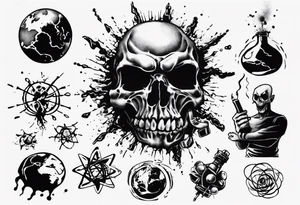 - blot 
- bomb
- atoms splitting
- beauty
- life at a small scale
- man against the world
- doom
- banksy tattoo idea