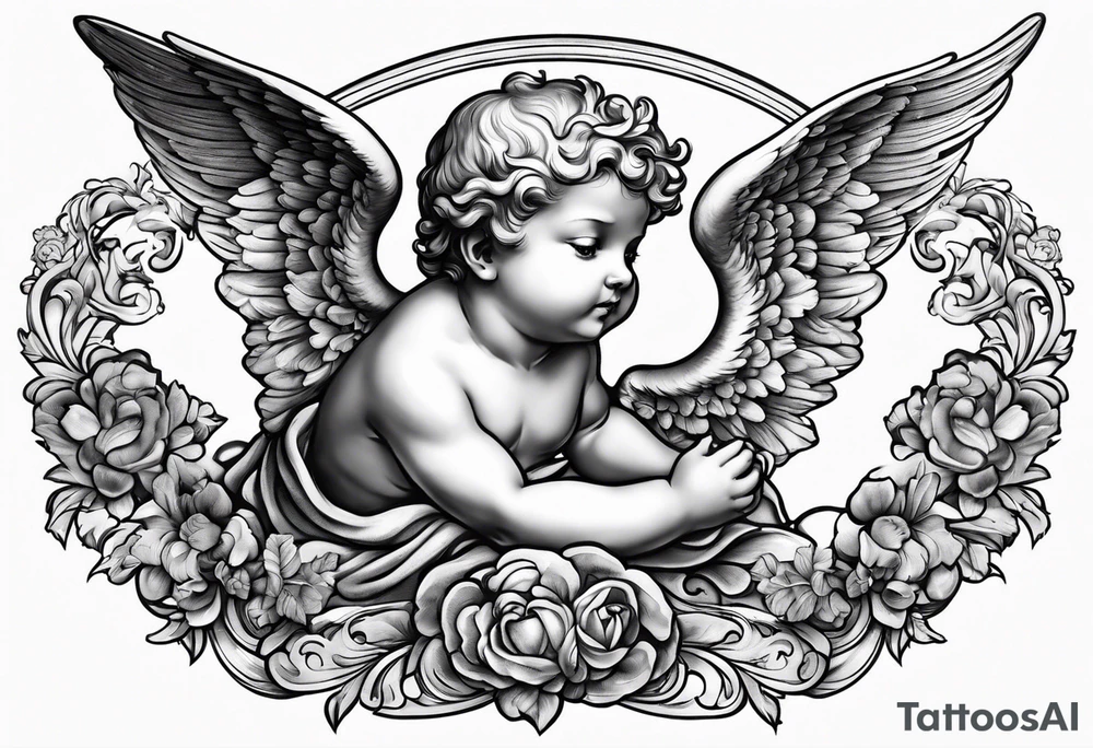 renaissance style cherub flying tattoo idea