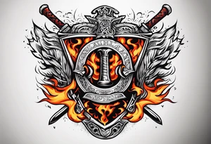 valhalla on fire sword shield axe tattoo idea