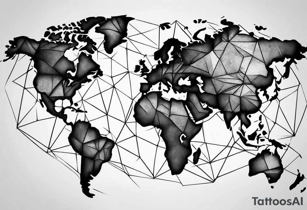 world map breaking like glass ball tattoo idea