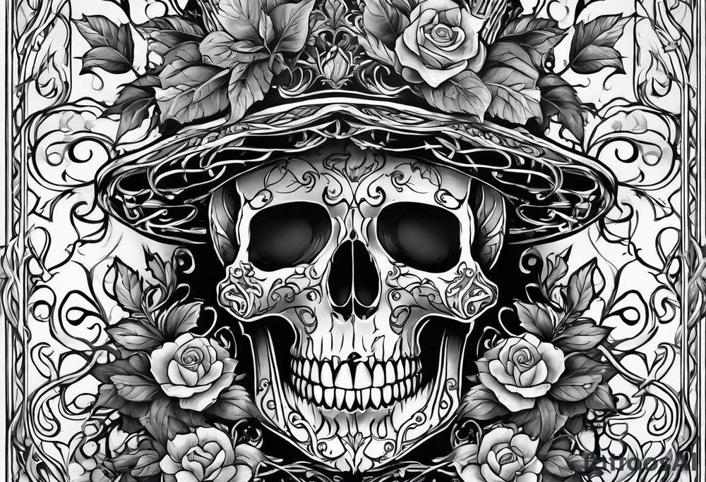 Full Skeleton wrapped in vines tattoo idea