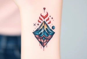 Geometric Volcano surrounded by a heart tattoo idea