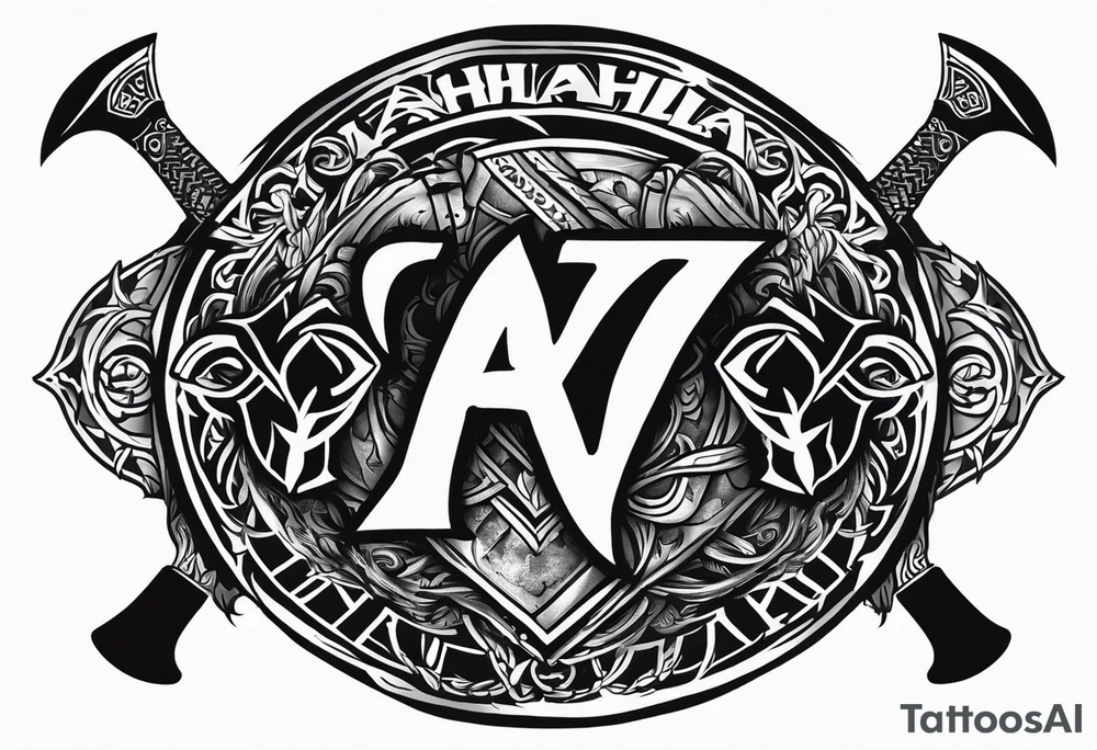 Valhalla round shield 
 axe berserker tattoo idea