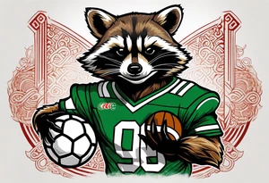 Rocket raccoon with a Glasgow Celtic football club jersey on tattoo idea