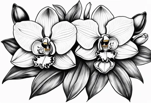Cymbidium orchid with a rose on each side tattoo idea