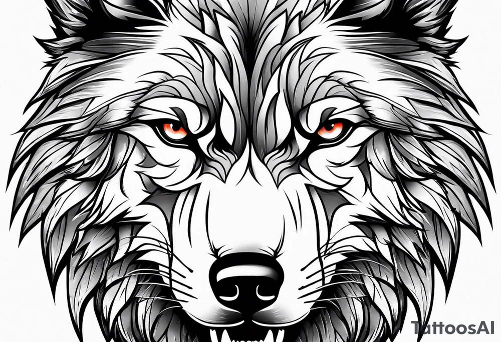 angry Wolf face, front on tattoo idea