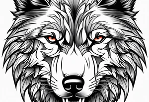 angry Wolf face, front on tattoo idea