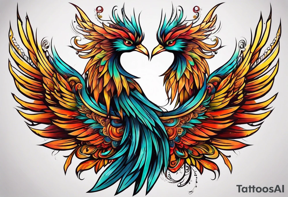 phoenix 
long tail 
elegant 
wings down
long neck tattoo idea