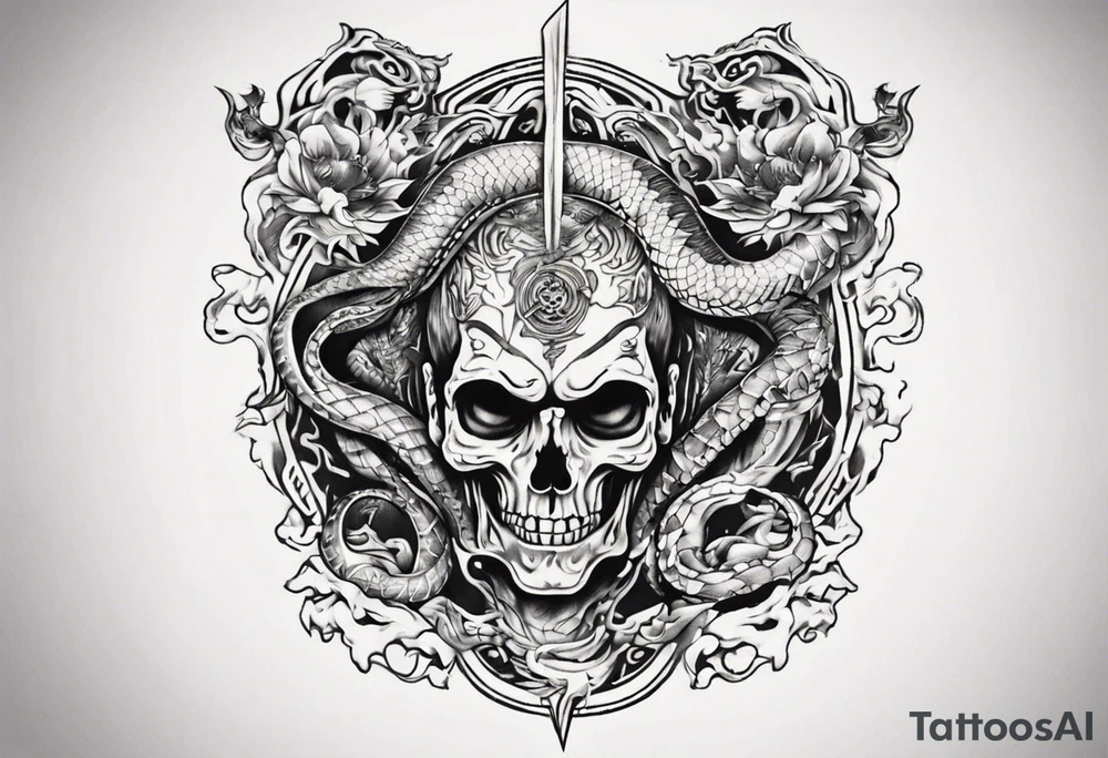 I want chest tattoo for men in japanese style . Tattoo may include some symbols from these themes : gemini , snake,compas,travel, born 1989, thailand, ukraine , listen, no any devils or skulls tattoo idea