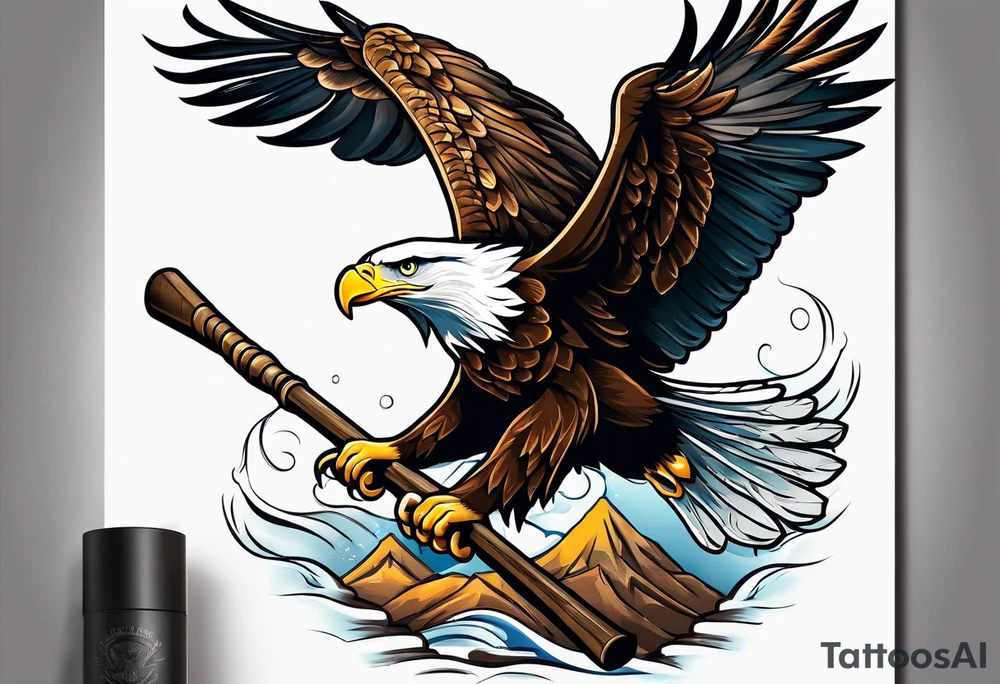 eagle flying holding an oar tattoo idea