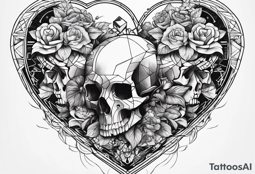 merge visceral heart and skull tattoo idea