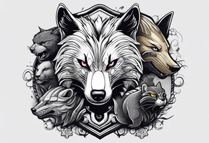 a super hero team which is combination of animals.
One is Badger/Wolverine, One is Bull, One is Wolf, One is Axolotl, One is Canary, One is Lizard, One is Cat tattoo idea