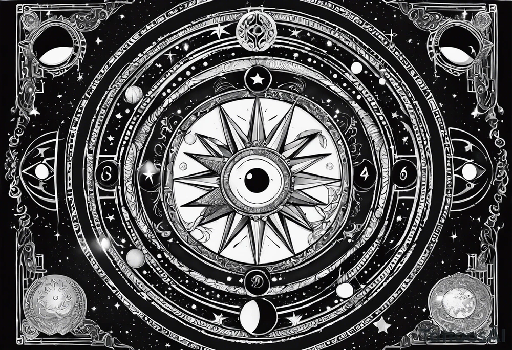 Astrology, Cancer, Natal Chart, symbolic, vision, yin yang, the moon, the sun, Uranus, Pluto, spiritual third eye, mystical armband tattoo idea
