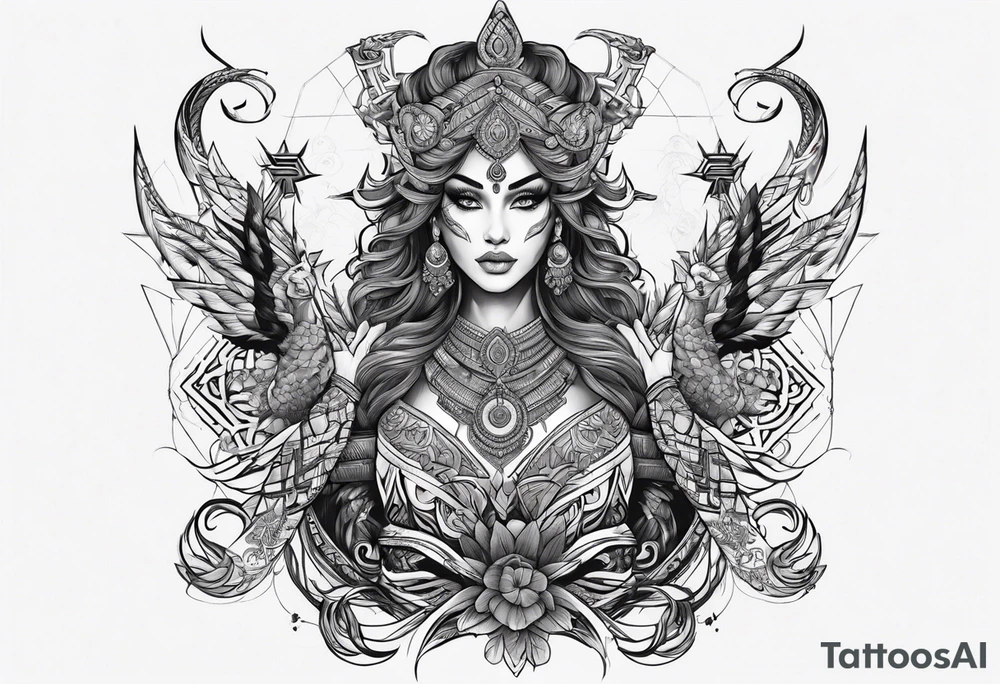 kaali with multiple arms with weapons tattoo idea