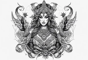 kaali with multiple arms with weapons tattoo idea