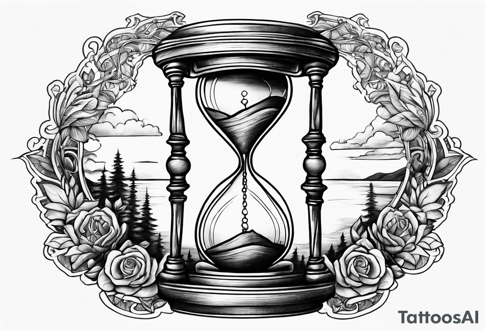 hourglass grandfather memorial sunset simple design tattoo idea