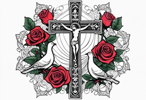 Forearm:Cross with roses and doves around it with proverbs 3:5 in side cross tattoo idea