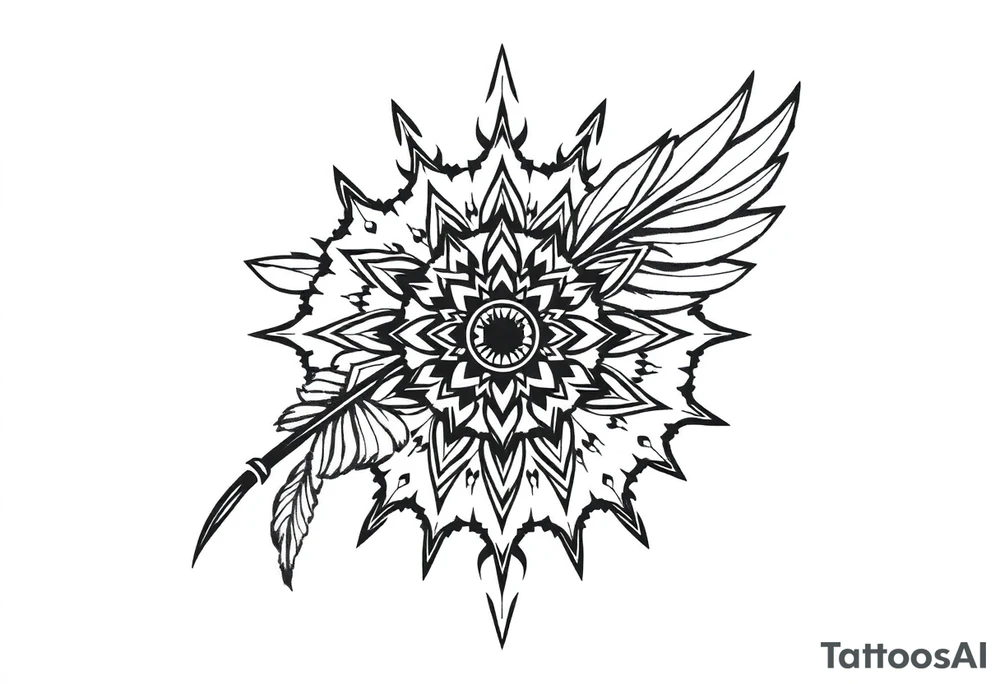 spiritual feather indian mandala shaman tattoo idea