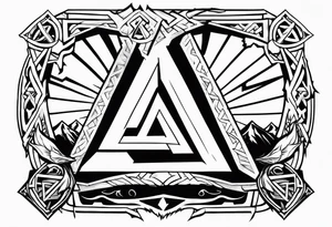 Valhalla fire sword shield axe Valknut ruins lightnings tattoo idea