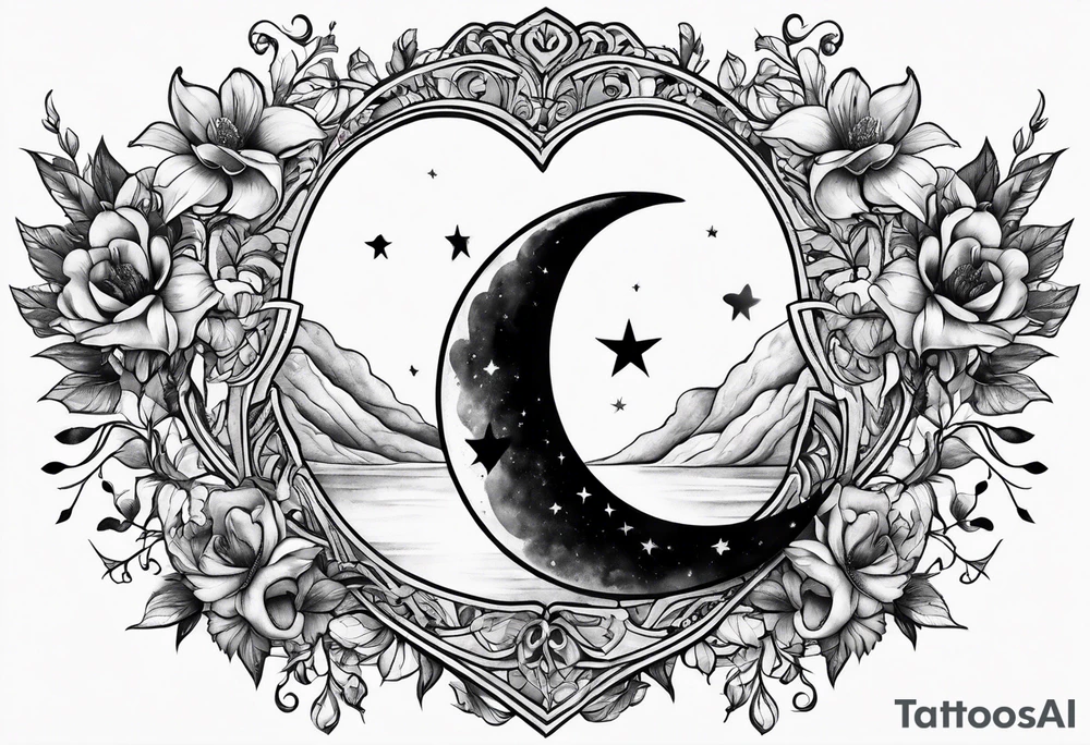 Crescent moon with a love heart inside tattoo idea