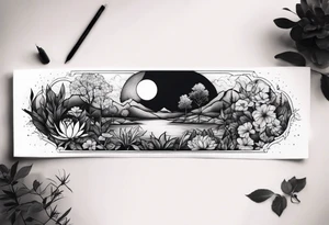 A forearm tattoo portraying darkness and light in a garden tattoo idea