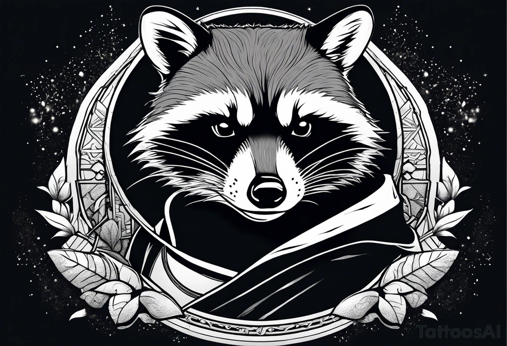 Raccoon wearing a white Superman logo on a black hoodie tattoo idea
