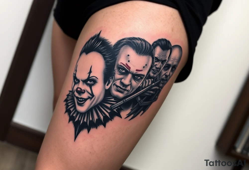 Pennywise, Freddy Krueger, Michael Meyers, and jason voorhees tattoo idea