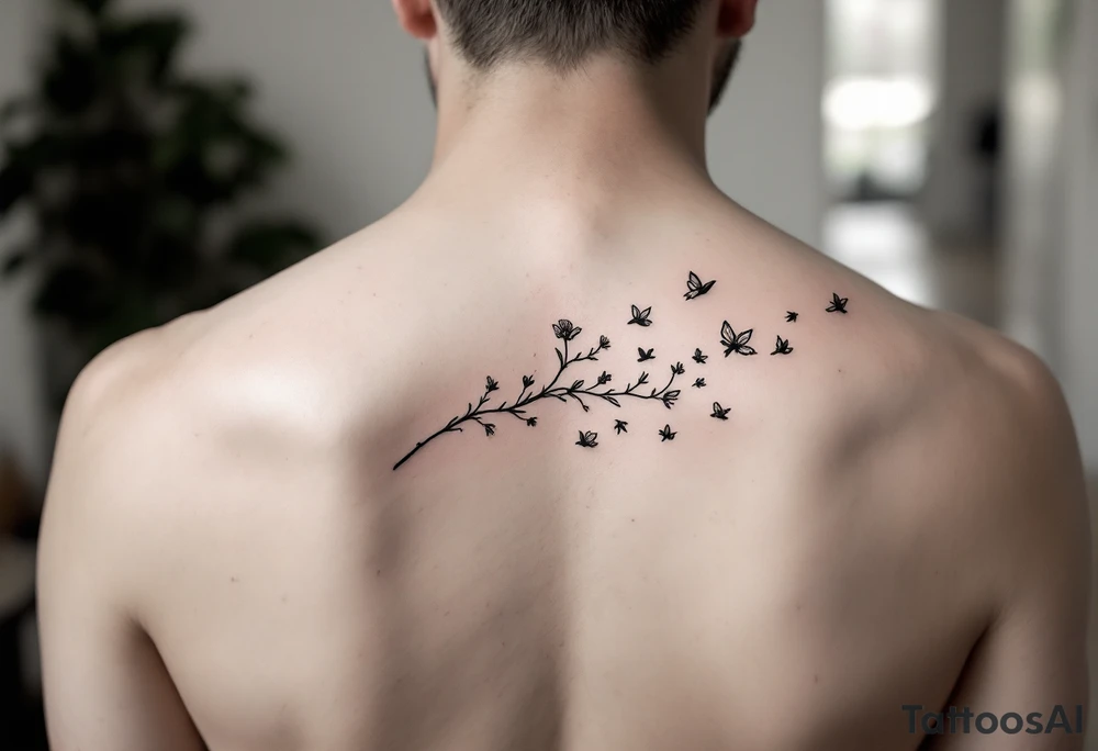 A wood violet blowing in the wind with pedals floating away turning into birds tattoo idea