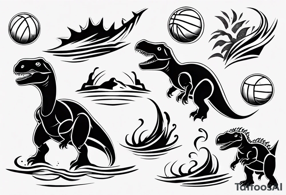 dinosaur playing water polo tattoo idea