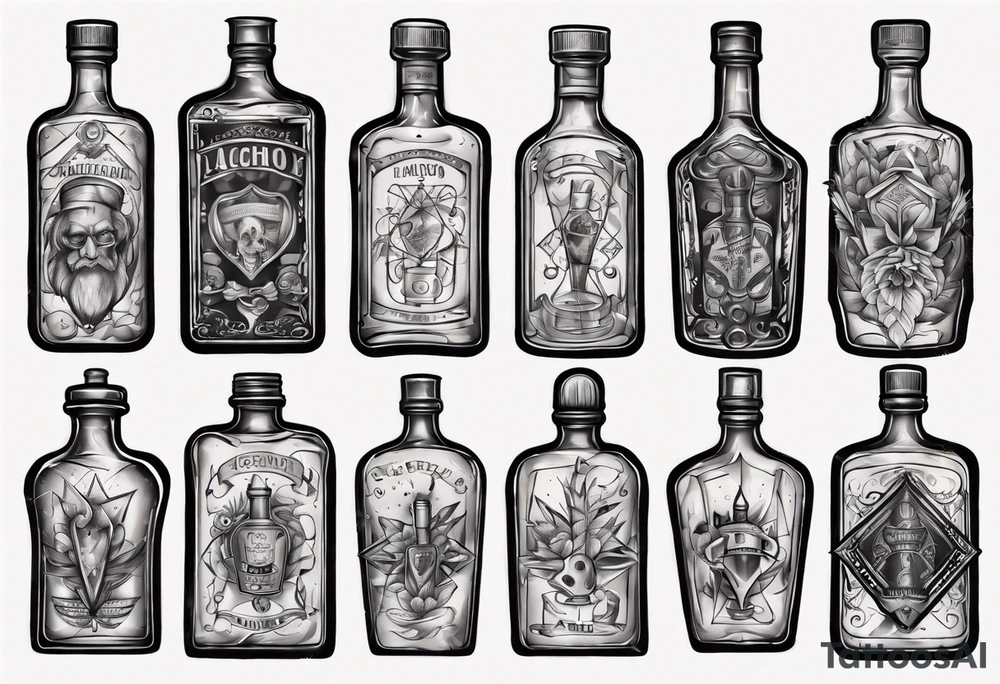 Old alcohol bottles tattoo idea