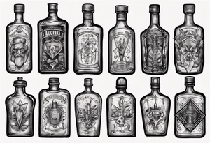 Old alcohol bottles tattoo idea